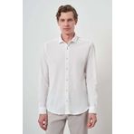 Erkek Beyaz Gofre Trend Desenli Dynamic Fit İtalyan Yaka Gömlek