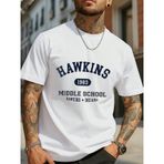Erkek Beyaz Hawkins Baskı Detay Organik Pamuk Örme Oversize Tişört