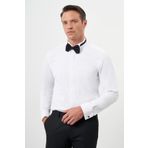 Erkek Beyaz Manşetli Düz Desen Ata Yaka Slim Fit Gömlek