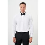 Erkek Beyaz Manşetlii Jakar Desen Ata Yaka Slim Fit Gömlek