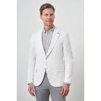 Erkek Beyaz Örme Desenli Mono Yaka Slim Fit Ceket - 6 Drop - 54