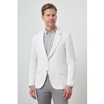 Erkek Beyaz Örme Desenli Mono Yaka Slim Fit Ceket