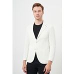 Erkek Beyaz Örme Slim Fit Torba Cep Mono Yaka Spor Ceket