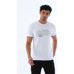 Erkek Beyaz Renk Amerikan Pike Kumaş Bisiklet Yaka Yazı Baskılı Kısa Kol T-Shirt - 138 - XL - Renkli