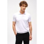 Erkek Beyaz Slim Fit Dar Kalıp Polo Yaka Düz Kısa Kollu Triko Tişört