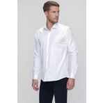 Erkek Beyaz Slim Fit Dar Kesim Düz Sert Yaka Uzun Kollu Gömlek