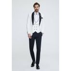 Erkek Beyaz Slim Fit Şal Yaka Desenli Damatlık - 46 / 6