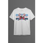 Erkek Beyaz T-shirt Eldiven Blue Flag CM Punk Mavi Bayrak Fitness Spor Baskılı Tişört