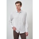 Erkek Beyaz Trend Çizgili Slim Fit İtalyan Yaka Gömlek