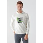 Erkek Beyaz Trend Kapüşonlu Sweat-Shirt