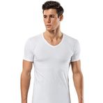 Erkek Beyaz V Yaka Kısa Kollu Bambu T-Shirt Atlet (Beyaz/L)