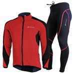 Erkek Bisiklet Takım Rüzgar Geçirmez Kış Termal Polar Spor Giyim Seti Sürme Jersey Ceket ve 3D Yastıklı Pantolon Pantolon, Kırmızı, X-Small