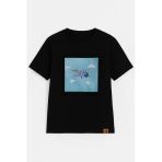 Erkek Bisiklet Yaka %100 Pamuk Helikopter Baskılı T-Shirt