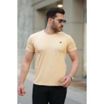 Erkek Bisiklet Yaka Arma Detaylı Basic Kısa Kollu Tişört - Sarı - 3XL