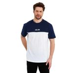 Erkek Bisiklet Yaka Blok Renkli Regular Fit Baskılı Tişört - Lacivert - XL