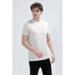 Erkek Bisiklet Yaka Cep Detaylı %100 Pamuklu Çizgili T-Shirt Taş - 26Y 4057