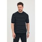 Erkek Bisiklet Yaka Çizgi Detaylı Kısa Kollu Ince Triko T-Shirt - Siyah - XL