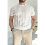 Erkek Bisiklet Yaka Desenli Tişört Beyaz Edw260 - XL