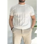 Erkek Bisiklet Yaka Desenli Tişört Beyaz Edw260