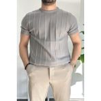 Erkek Bisiklet Yaka Desenli Tişört Gri Edw260 - 2XL