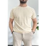 Erkek Bisiklet Yaka Desenli Tişört Krem Edw260