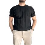 Erkek Bisiklet Yaka Desenli Tişört Siyah Edw260