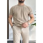 Erkek Bisiklet Yaka Desenli Tişört Vizon Edw260 - 2XL