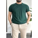 Erkek Bisiklet Yaka Desenli Tişört Yeşil Edw260 - 2XL