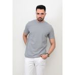 Erkek Bisiklet Yaka Etek Ucu Marka Detaylı Petek T-Shirt - Açık Gri