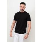 Erkek Bisiklet Yaka Etek Ucu Marka Detaylı Petek T-Shirt - Siyah