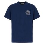 Erkek Bisiklet Yaka Kısa Kol Versace Yazı ve Desenli Lacivert T-Shirt 78GAHE07CJ00E-283 - XL