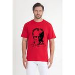 Erkek Bisiklet Yaka Kısa Kollu Atatürk Baskılı %100 Pamuk T-Shirt - Kırmızı - Siyah - XL