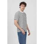 Erkek Bisiklet Yaka Modal Kumaş Çizgili T-Shirt Siyah - 26Y 1005 - XL