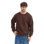 Erkek Bisiklet Yaka Oversize Sweatshirt Pamuklu Basic 3 İplik Şardonlu (Kahverengi, XL)