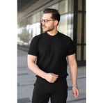 Erkek Bisiklet Yaka Petek Dokulu Kısa Kollu Triko Tişört - L - Siyah
