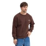 Erkek Bisiklet Yaka Şardonlu Sweatshirt Oversize 3 İplik Pamuklu Nakışlı (Kahverengi, M)