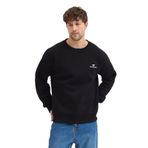 Erkek Bisiklet Yaka Şardonlu Sweatshirt Oversize 3 İplik Pamuklu Nakışlı (Siyah, L)