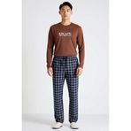 Erkek Bisiklet Yaka Standart Kol Uzun Kollu Sweatshirt Boru Paça Pantolon Ekose Desenli Örme Pijama