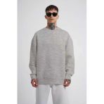 Erkek Biskilet Yaka Üç İplik Sweatshirt - Gri