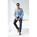 Erkek Blazer Ceket – İtalyan Kesim Ceket, Slim Fit Tek Düğmeli, Çift Yırtmaçlı Tam Astarlı Şık Klasik Model (Açık Mavi, 46)