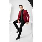 Erkek Blazer Ceket – İtalyan Kesim Ceket, Slim Fit Tek Düğmeli, Çift Yırtmaçlı Tam Astarlı Şık Klasik Model (Kırmızı, 64)