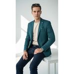 Erkek Blazer Ceket – İtalyan Kesim Ceket, Slim Fit Tek Düğmeli, Çift Yırtmaçlı Tam Astarlı Şık Klasik Model (Petrol Yeşili, 56)