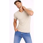 Erkek Body T-Shirt V Yaka Slim Fit Likralı Kısa Kol Tişört - Taş
