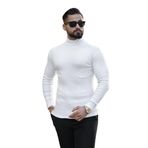 Erkek Boğazlı Slim Fit Kazak (Beyaz)