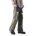 Erkek Bol Kot Y2K Vintage Sıkıntılı Yırtık Geniş Bacak Denim Pantolon Hip Hop Rahat Gevşek Fit Streetwear Pantolon, Mavi6868-2, 56