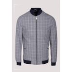 Erkek Bomber Ceket Taş Keten Karışım Slim Fit Ekose Kare Desenli Ribana İnce Astar Ceket NCS JEANS 4984 - 2XL