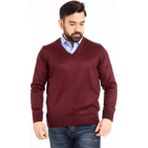 Erkek Bordo Ince Yün Triko V Yaka Triko Kazak - 4XL