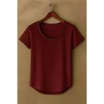 Erkek Bordo Özel Üretim Geniş Yaka Alt Oval Kesim Tişört T-shirt Bordo
