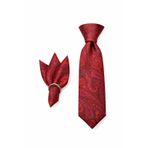 Erkek Bordo Paisley Desenli Kravat ve Mendil Seti,%100 Pamuk, Dokuma Kumaş