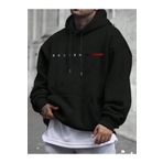 Erkek Boston Baskılı Oversize Kapşonlu Sweatshirt